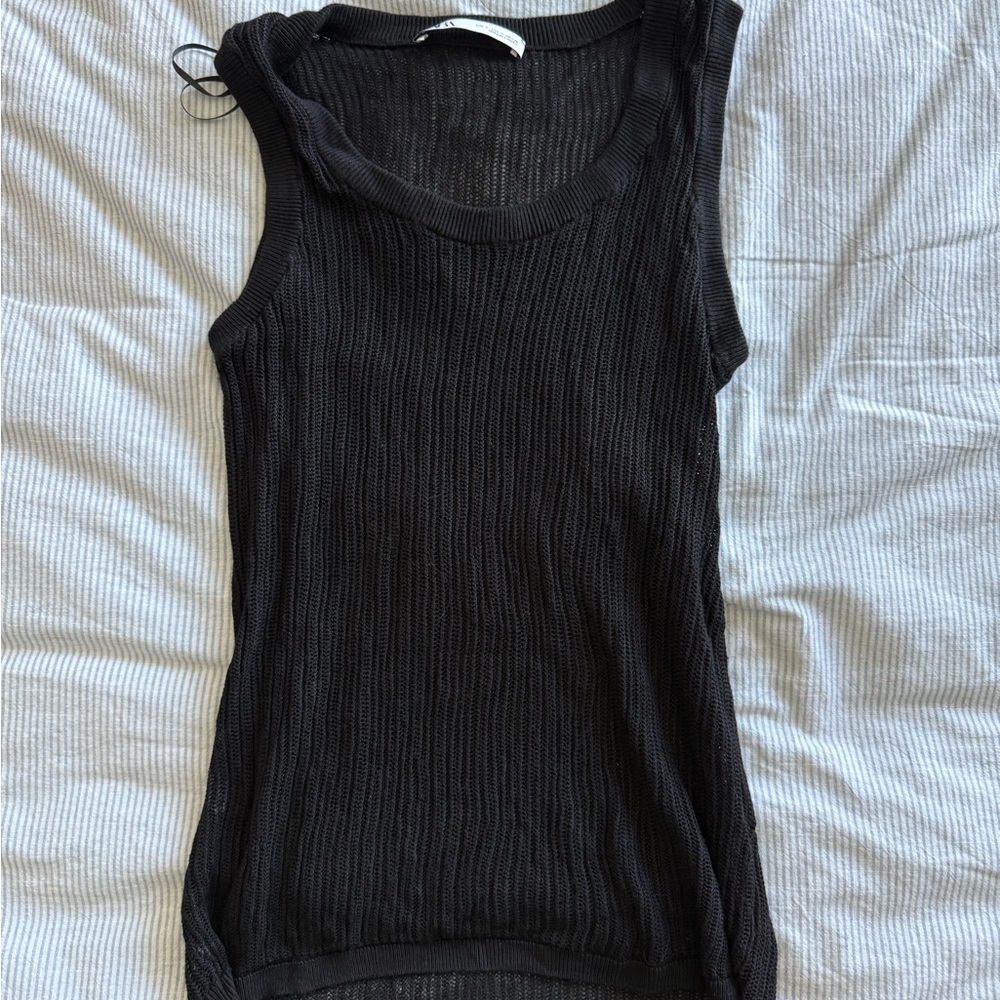 Zara Black Ribbed Knit Tank Top